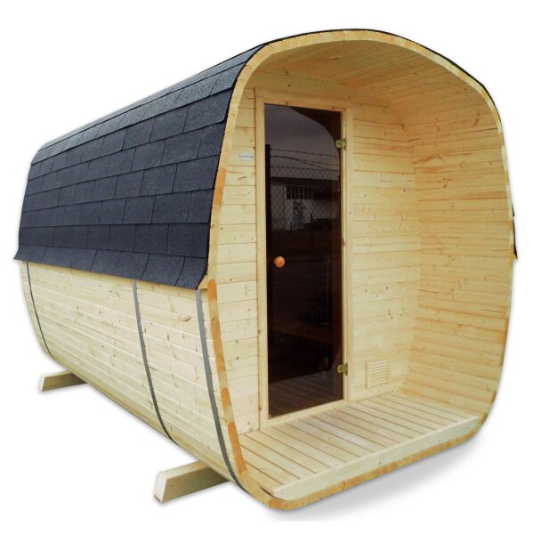 Fass-Sauna "Exklusiv-XL" mit Vorraum und Terrasse