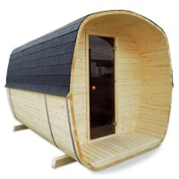 Fass-Sauna &quot;Exklusiv-XL&quot; mit Vorraum und Terrasse