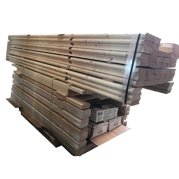 Material für den Bau einer Fasssauna / eines Saunafass | Länge: 2,40 m | Ø2,05 m | 70 mm Fichte