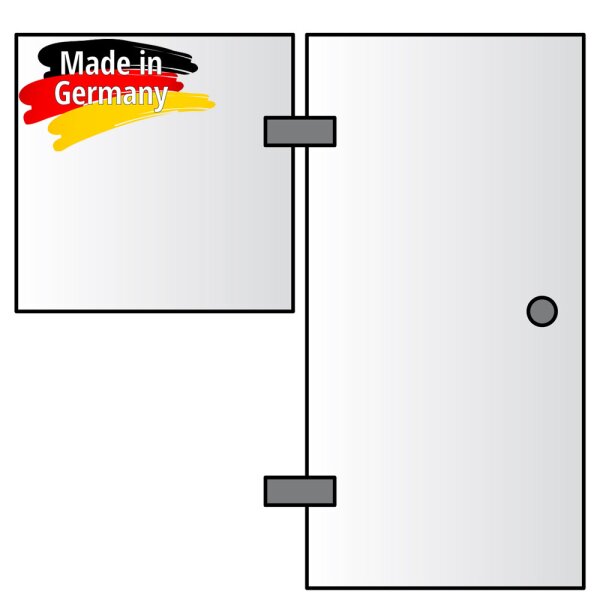 Glasfront mit integr. Tür (Typ 01) | 1500 x 2000 mm | 8 mm ESG Klar | Deluxe-Türgriff | Scharniere: Glanzverchromt