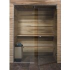 Glasfront mit integr. Tür (Typ 01) | 1500 x 2150 mm | 8 mm ESG Bronze | Deluxe-Türgriff | Scharniere: Mattverchromt