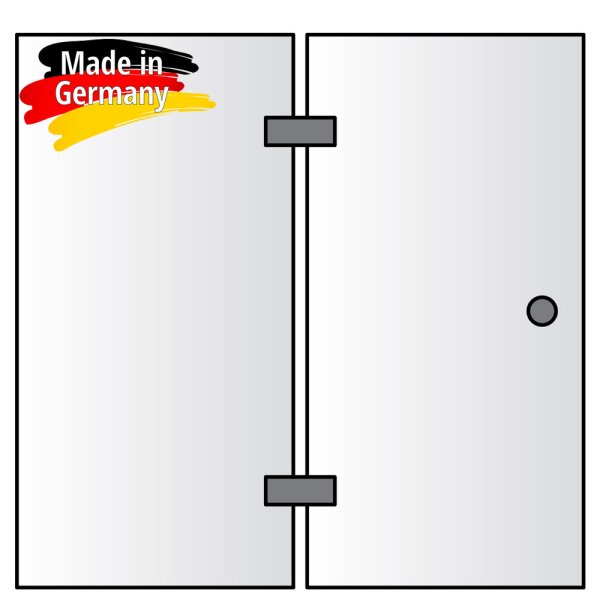 Glasfront mit integr. Tür (Typ 03) | 1500 x 2050 mm | 8 mm ESG Klar | Deluxe-Türgriff | Scharniere: Edelstahloptik
