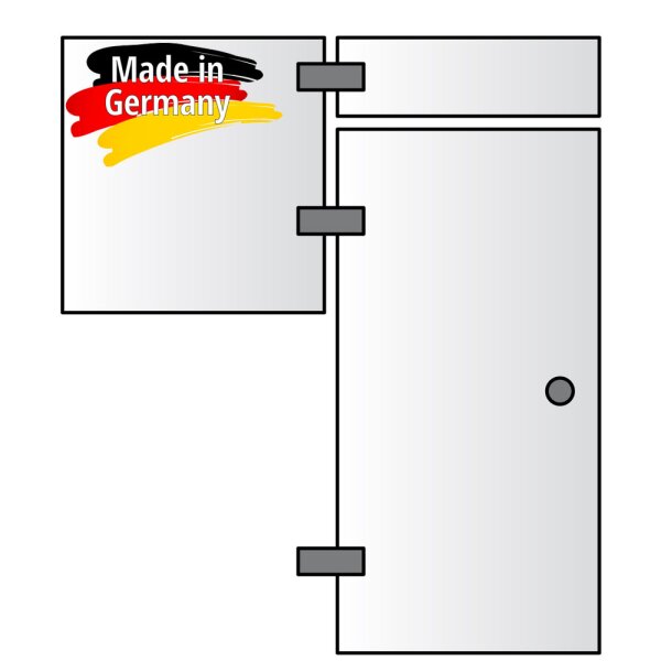 Glasfront mit integr. Tür (Typ 04) | 1500 x 2000 mm | 8 mm ESG Klar | Deluxe-Türgriff | Scharniere: Glanzverchromt