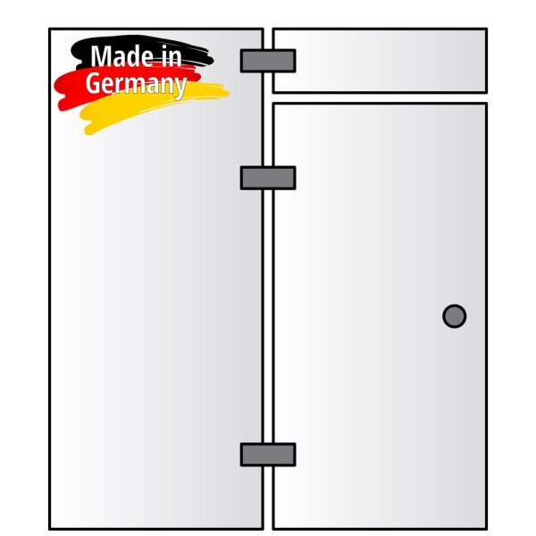 Glasfront mit integr. Tür (Typ 06) | 1500 x 2000 mm | 8 mm ESG Klar | Deluxe-Türgriff | Scharniere: Glanzverchromt