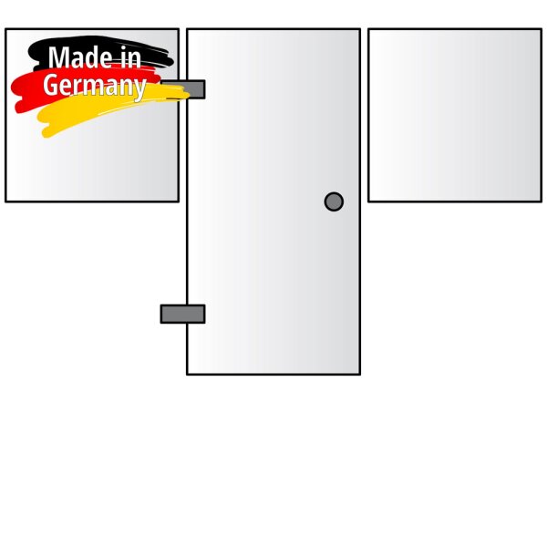 Glasfront mit integr. Tür (Typ 07) | 2000 x 2000 mm | 8 mm ESG Klar | Deluxe-Türgriff | Scharniere: Mattverchromt