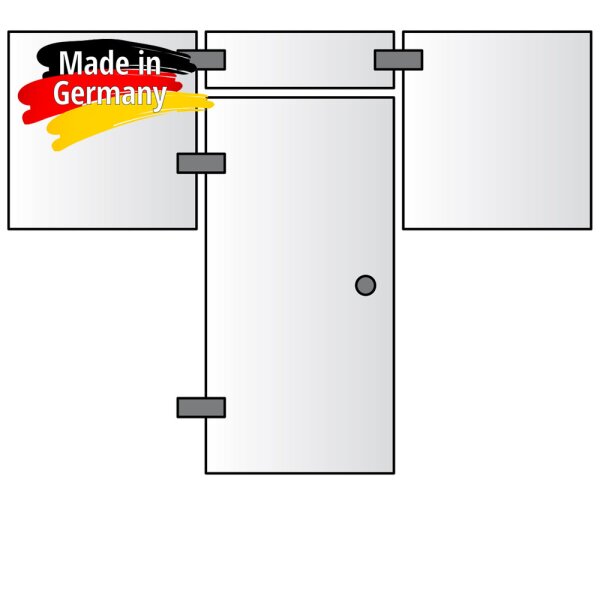 Glasfront mit integr. Tür (Typ 09) | 2000 x 2000 mm | 8 mm ESG Klar | Eco-Türgriff | Scharniere: Glanzverchromt