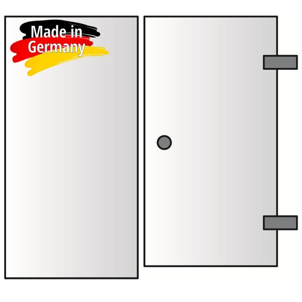 Glasfront mit integr. Tür (Typ 11) | 1500 x 2100 mm | 8 mm ESG Klar | Deluxe-Türgriff | Scharniere: Edelstahloptik