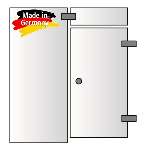 Glasfront mit integr. Tür (Typ 12) | 1500 x 2000 mm | 8 mm ESG Klar | Deluxe-Türgriff | Scharniere: Glanzverchromt