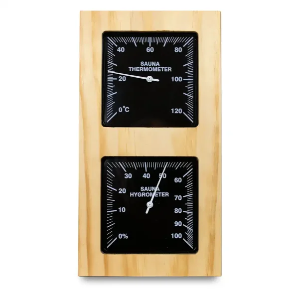 Thermo-Hygrometer aus Kiefer mit schwarzem Ziffernblatt