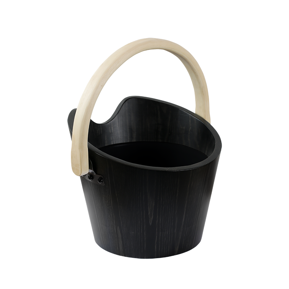 Aufgusseimer LOVI 4 L Kiefer schwarz | Saunakübel aus Kiefernholz, 4 Liter Volumen, schwarz lackiert, mit Griff für komfortables Aufgießen