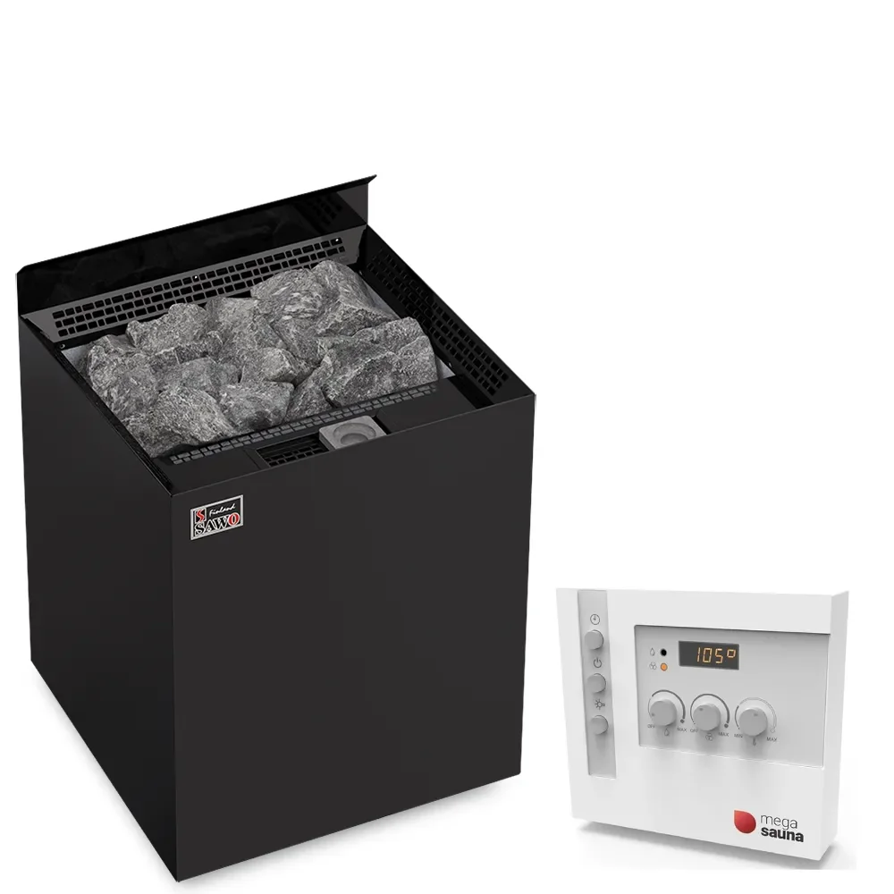 Saunaofen SAWO Nordex Black Combi inkl. Steuerung bioCOMFORT und eckigen Saunasteinen